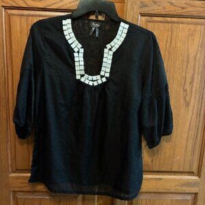 Analogy Women's Black Sheer 1/2 sleeve blouse Size PS
